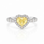 Halo setting heart cut lab grown yellow diamond engagement ring