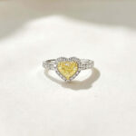 Halo setting heart cut lab grown yellow diamond engagement ring