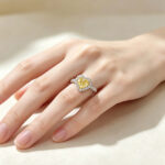 Halo setting heart cut lab grown yellow diamond engagement ring