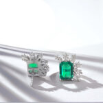 Halo setting lab grown emerald earrings stud