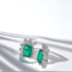 Halo setting lab grown emerald earrings stud