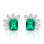 Halo setting lab grown emerald earrings stud