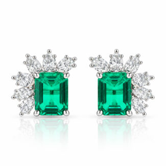 Halo setting lab grown emerald earrings stud