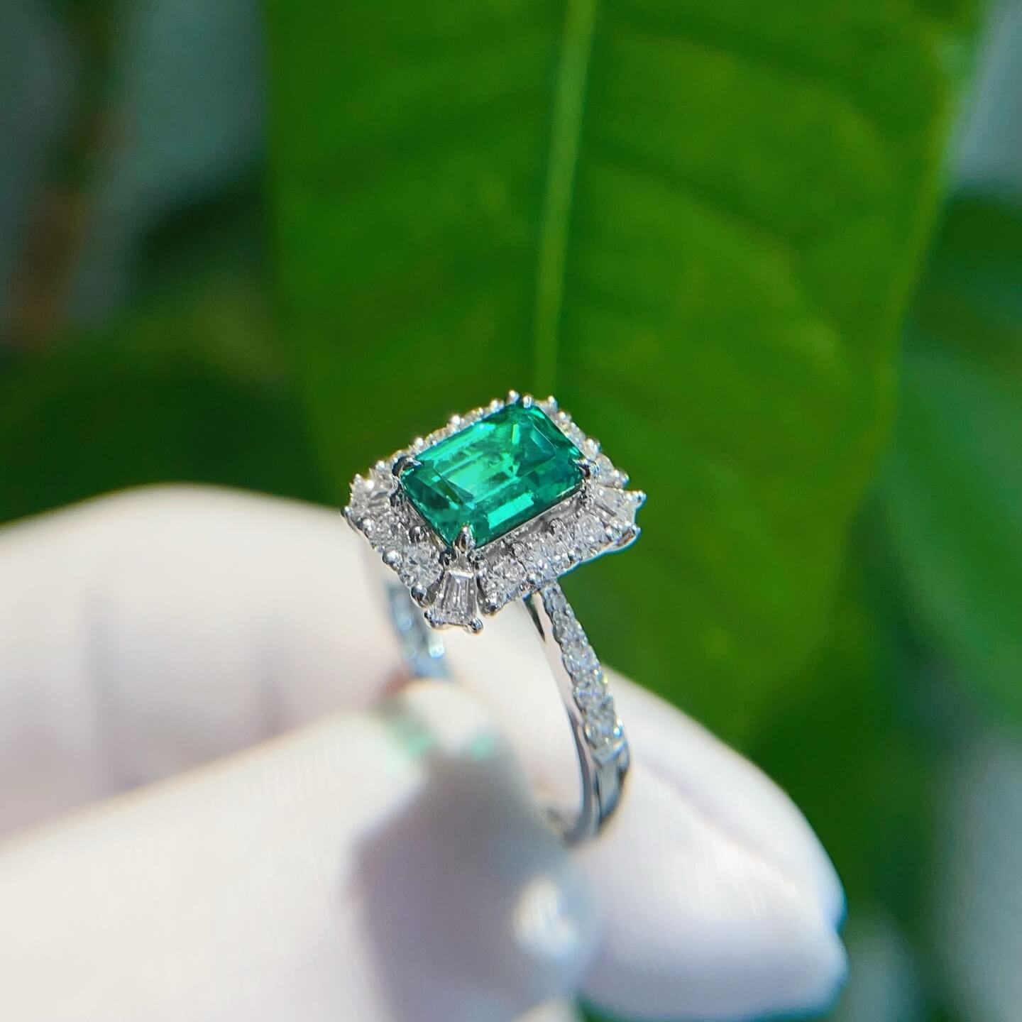 Halo setting lab grown emerald engagement ring 05 Halo setting lab grown emerald engagement ring 05