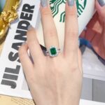 Halo setting lab grown emerald engagement ring 03