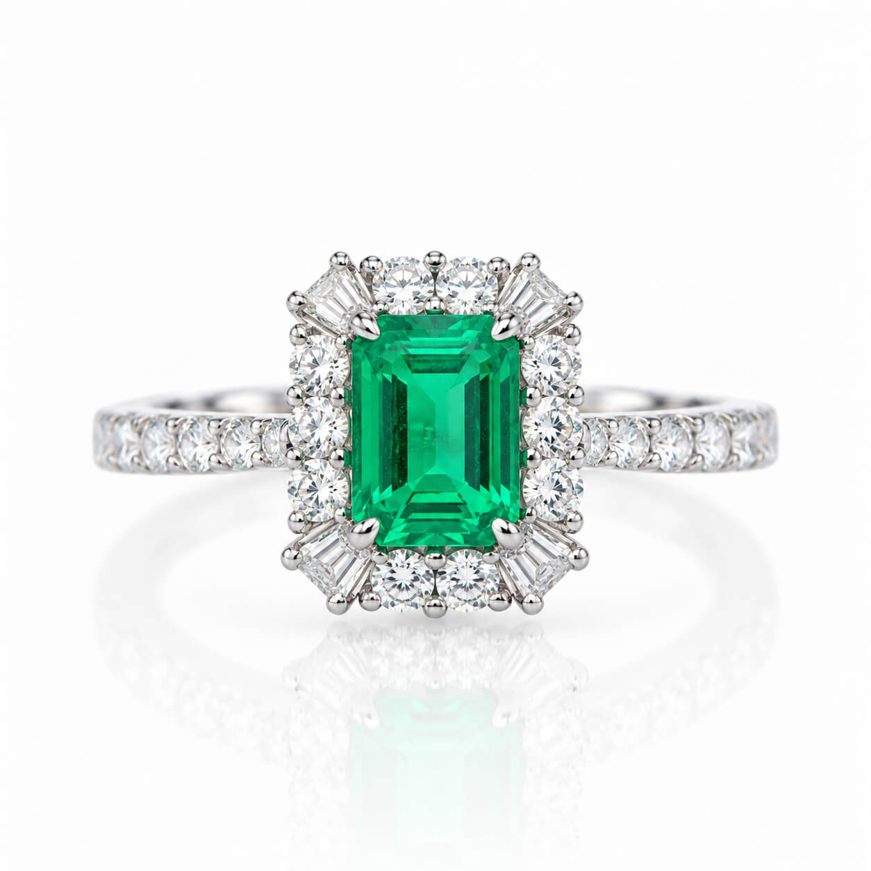 Halo setting lab grown emerald engagement ring 05 Halo setting lab grown emerald engagement ring 05