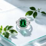 Halo setting lab grown emerald engagement ring 03
