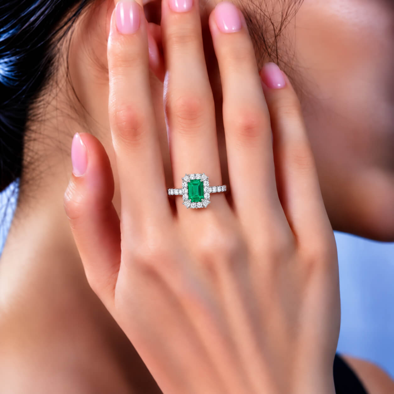 Halo setting lab grown emerald engagement ring 05 Halo setting lab grown emerald engagement ring 05