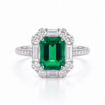 Halo setting lab grown emerald engagement ring