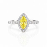 Halo setting marquise cut lab grown yellow diamond engagement ring