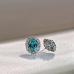 Halo setting oval cut lab grown Paraiba earrings stud 4 Halo setting oval cut lab grown Paraiba earrings stud