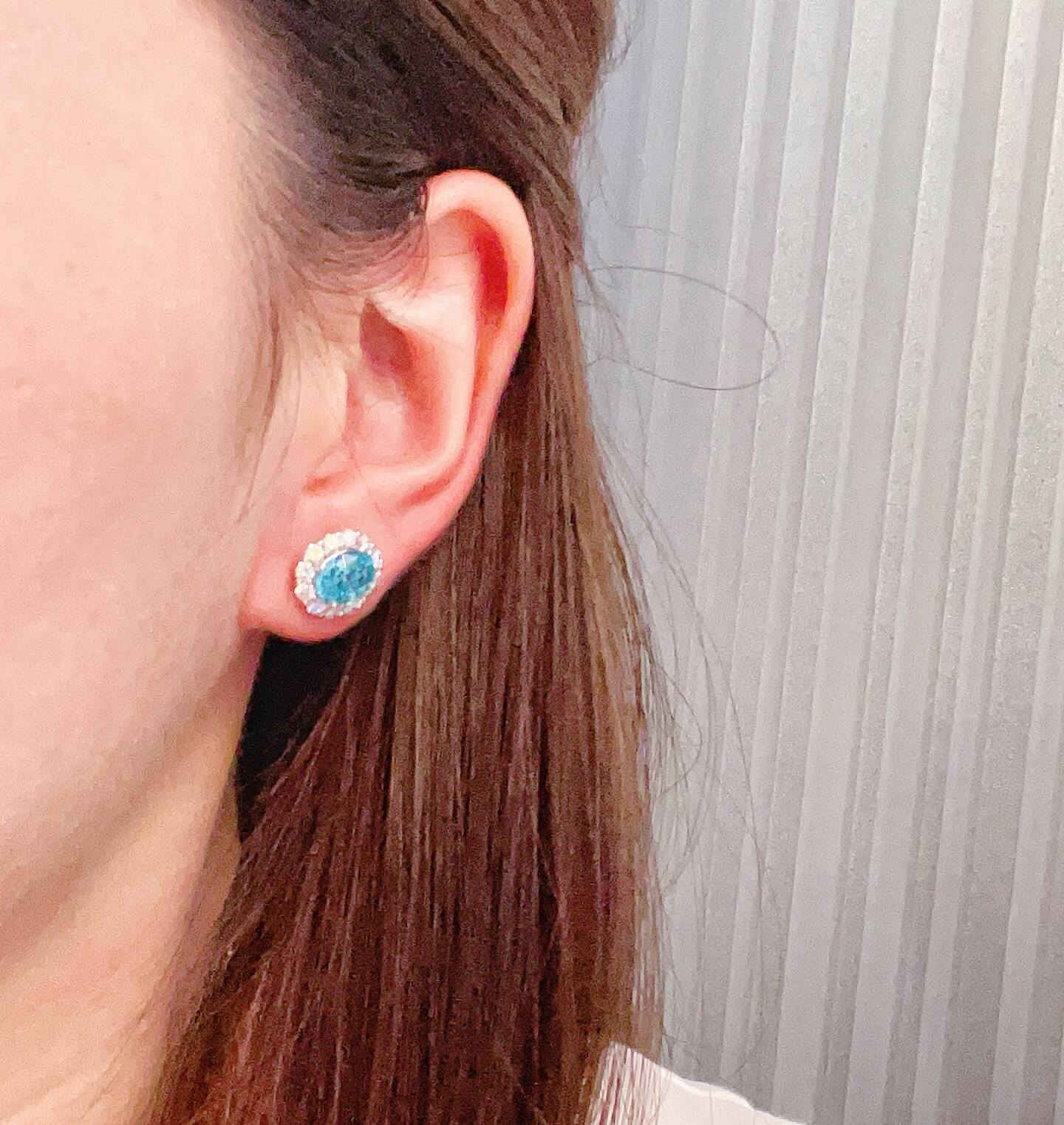 Halo setting oval cut lab grown Paraiba earrings stud Halo setting oval cut lab grown Paraiba earrings stud