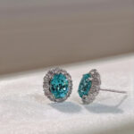 Halo setting oval cut lab grown Paraiba earrings stud 3 Halo setting oval cut lab grown Paraiba earrings stud