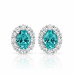 Halo setting oval cut lab grown Paraiba earrings stud 1 Halo setting oval cut lab grown Paraiba earrings stud