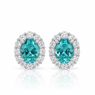 Halo setting oval cut lab grown Paraiba earrings stud