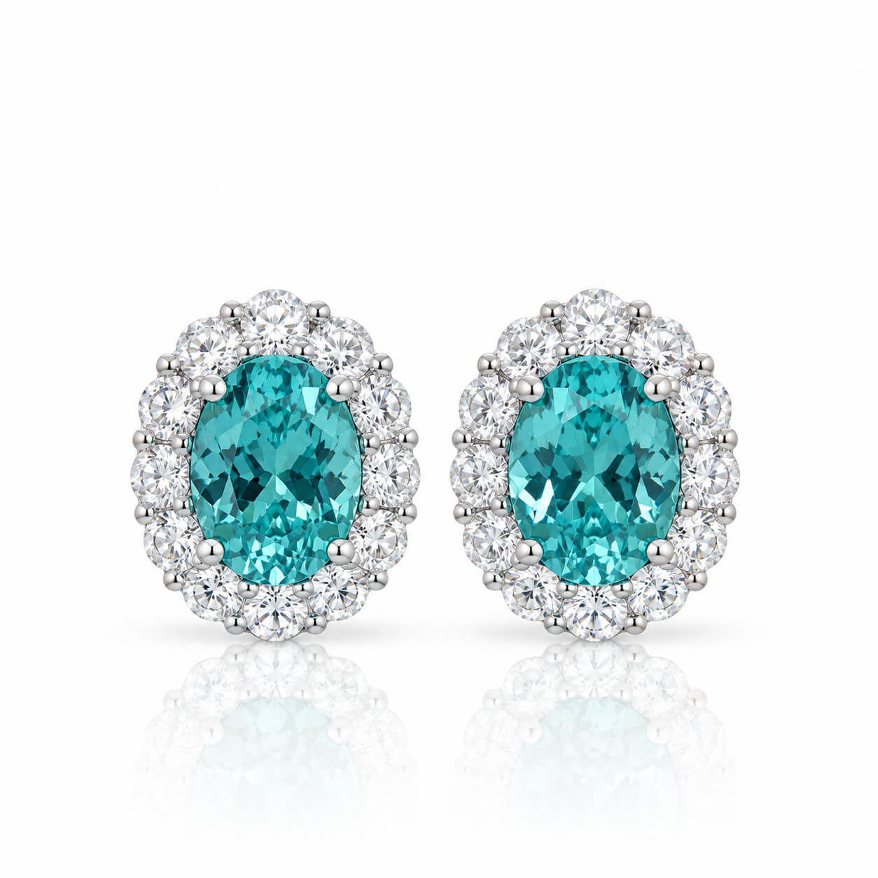Halo setting oval cut lab grown Paraiba earrings stud Halo setting oval cut lab grown Paraiba earrings stud