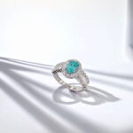 Halo setting oval cut lab grown Paraiba engagement ring 02
