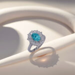 Halo setting oval cut lab grown Paraiba engagement ring 06