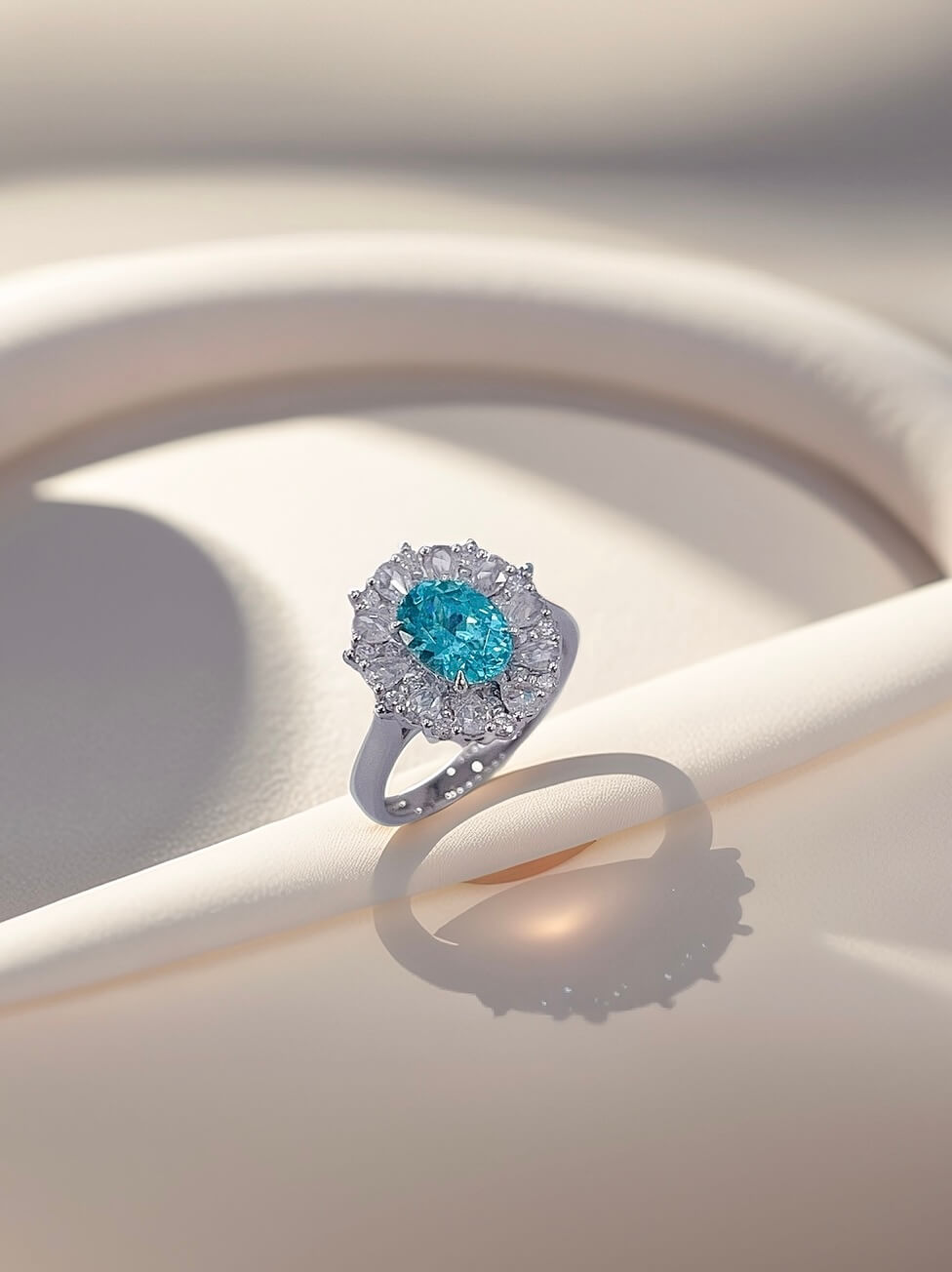 Halo setting oval cut lab grown Paraiba engagement ring 06