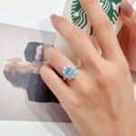Halo setting oval cut lab grown Paraiba engagement ring 07