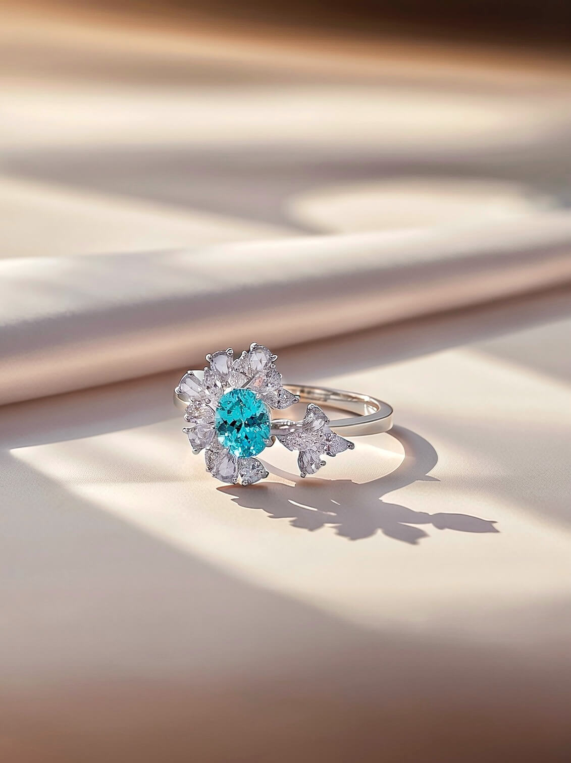 Halo setting oval cut lab grown Paraiba engagement ring 01 Halo setting oval cut lab grown Paraiba engagement ring 01