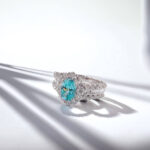 Halo setting oval cut lab grown Paraiba engagement ring 02