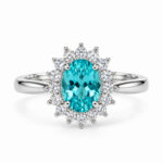 Halo setting oval cut lab grown Paraiba engagement ring 03