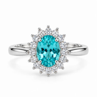 Halo setting oval cut lab grown Paraiba engagement ring 03