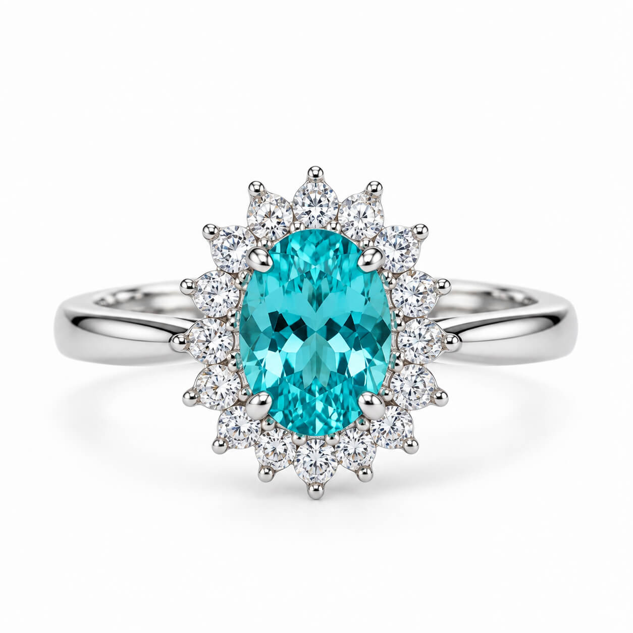Halo setting oval cut lab grown Paraiba engagement ring 03