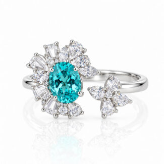 Halo setting oval cut lab grown Paraiba engagement ring 01