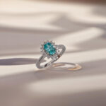Halo setting oval cut lab grown Paraiba engagement ring 03