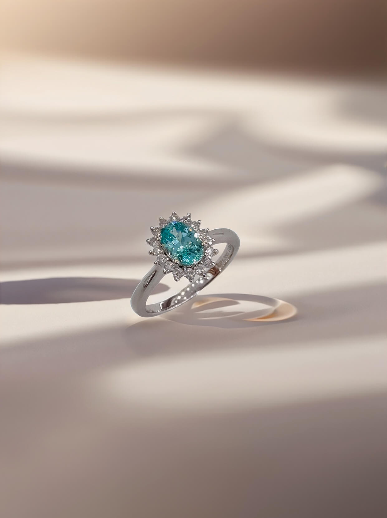 Halo setting oval cut lab grown Paraiba engagement ring 03