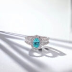 Halo setting oval cut lab grown Paraiba engagement ring 02