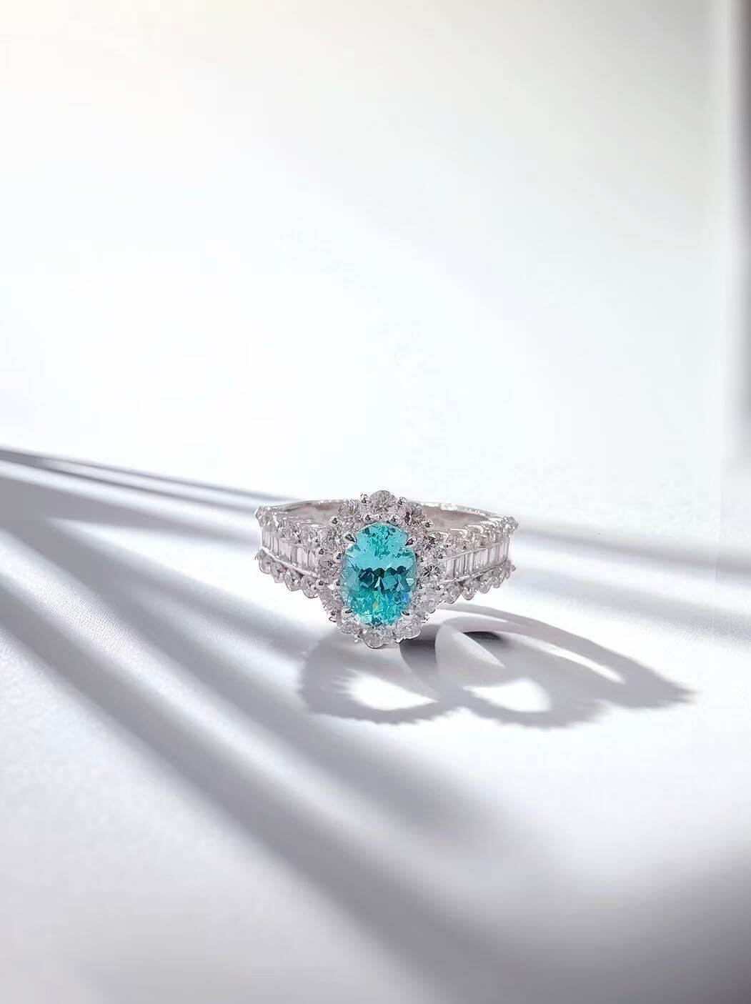 Halo setting oval cut lab grown Paraiba engagement ring 02