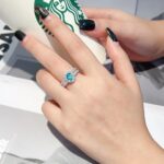 Halo setting oval cut lab grown Paraiba engagement ring 02