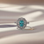 Halo setting oval cut lab grown Paraiba engagement ring 2 Halo setting oval cut lab grown Paraiba engagement ring 05