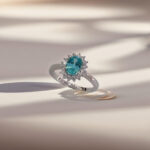 Halo setting oval cut lab grown Paraiba engagement ring 03