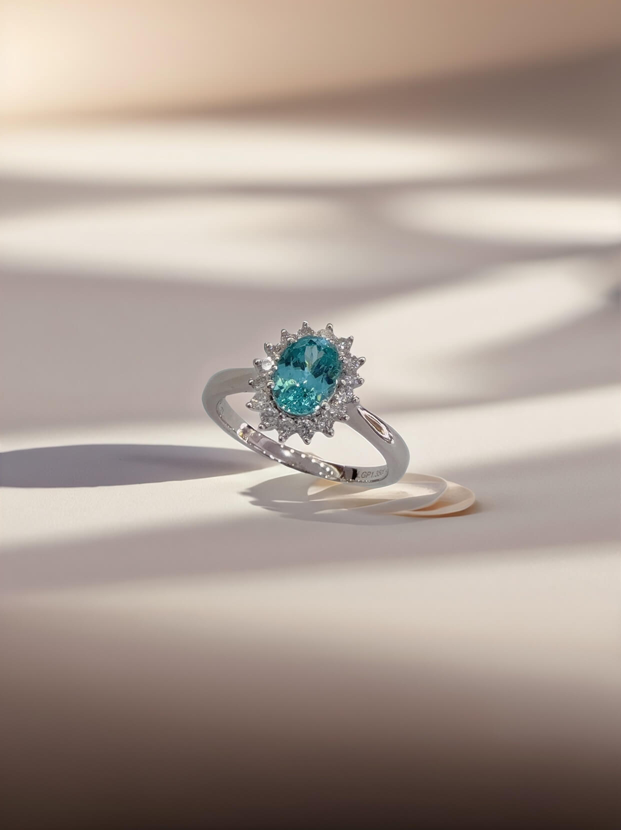 Halo setting oval cut lab grown Paraiba engagement ring 03