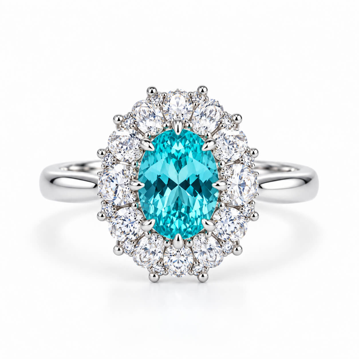 Halo setting oval cut lab grown Paraiba engagement ring 06