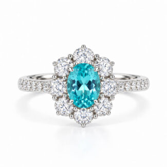 Halo setting oval cut lab grown Paraiba engagement ring 07