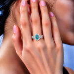Halo setting oval cut lab grown Paraiba engagement ring 02