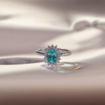 Halo setting oval cut lab grown Paraiba engagement ring 03