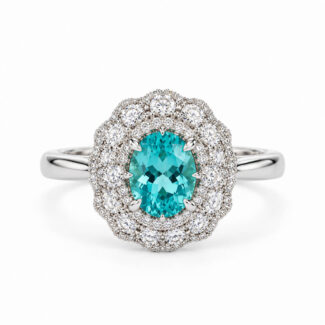 Halo setting oval cut lab grown Paraiba engagement ring 05
