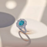 Halo setting oval cut lab grown Paraiba engagement ring 06