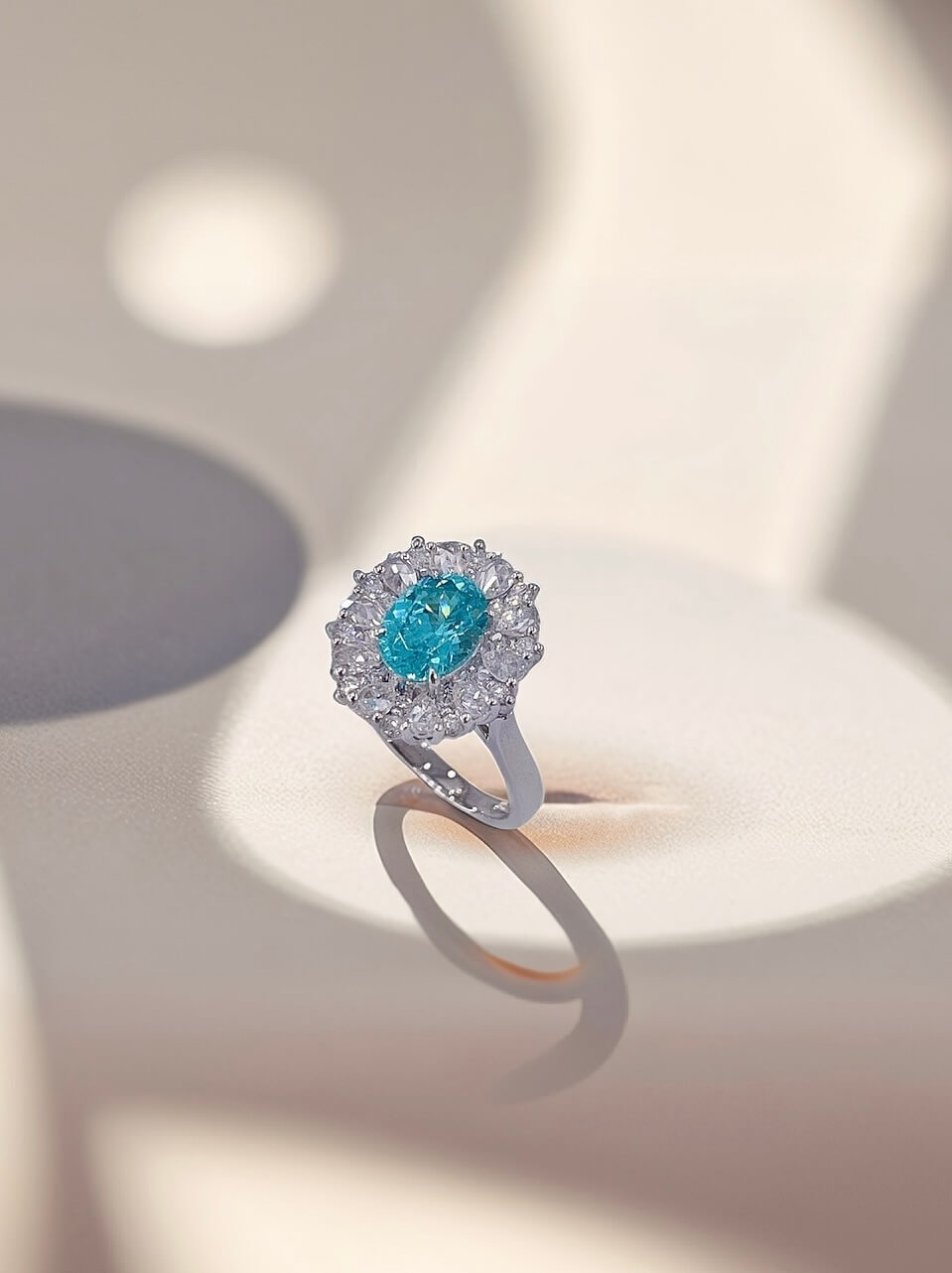 Halo setting oval cut lab grown Paraiba engagement ring 06
