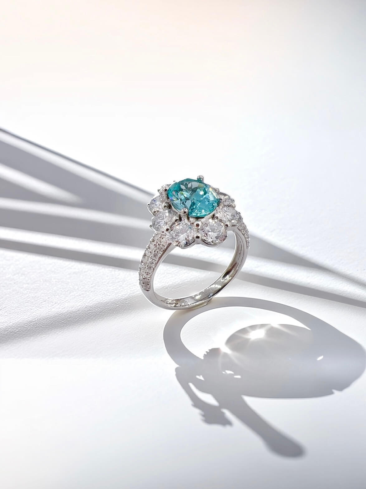Halo setting oval cut lab grown Paraiba engagement ring 07
