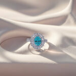 Halo setting oval cut lab grown Paraiba engagement ring 06