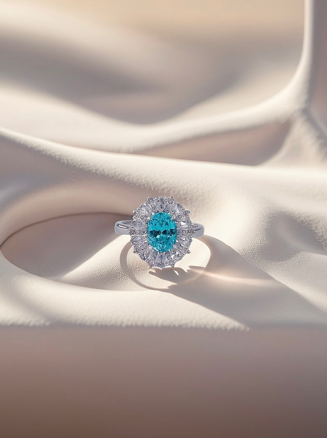 Halo setting oval cut lab grown Paraiba engagement ring 06