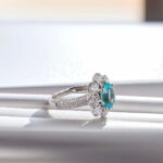 Halo setting oval cut lab grown Paraiba engagement ring 07