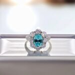 Halo setting oval cut lab grown Paraiba engagement ring 07
